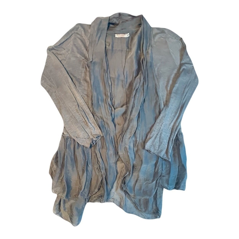 Keysha Cardigan Womens S Gray Silk Blend Ruffle Hem Open Front Made in Italy